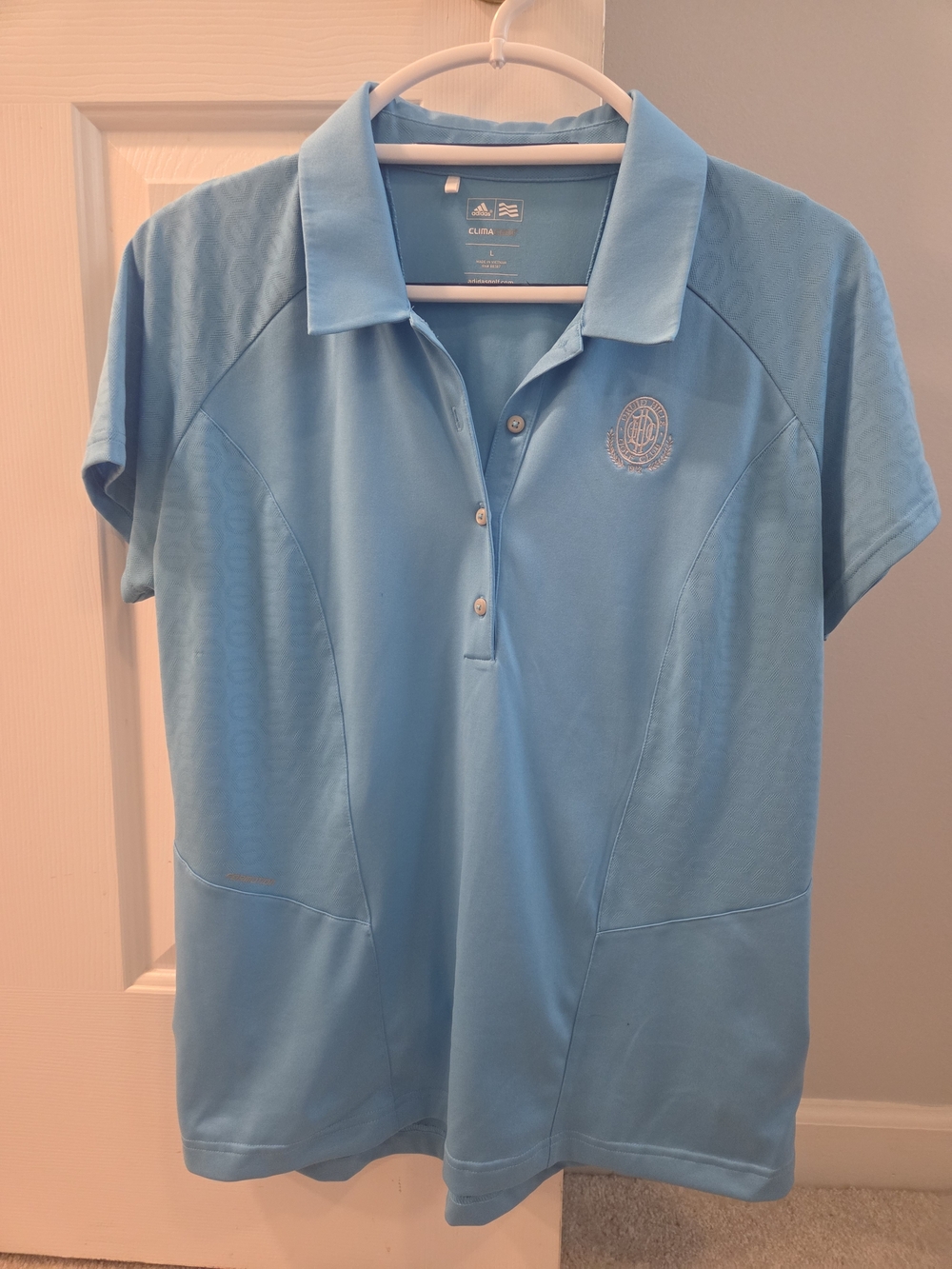 Adidas Light Blue ClimaCool Golf Polo Shirt with Embroidered Country Club Crest